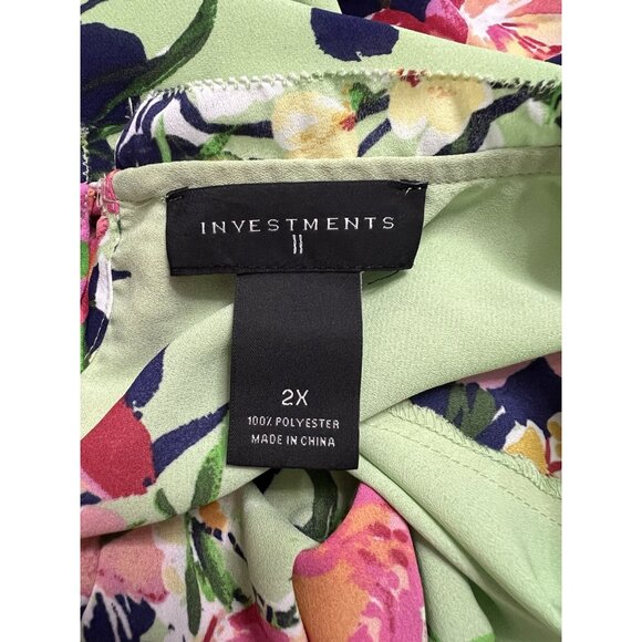 Investments Top Plus Size 2X Green Floral Cold Shoulder S/S Office Career Casual - Picture 2 of 14